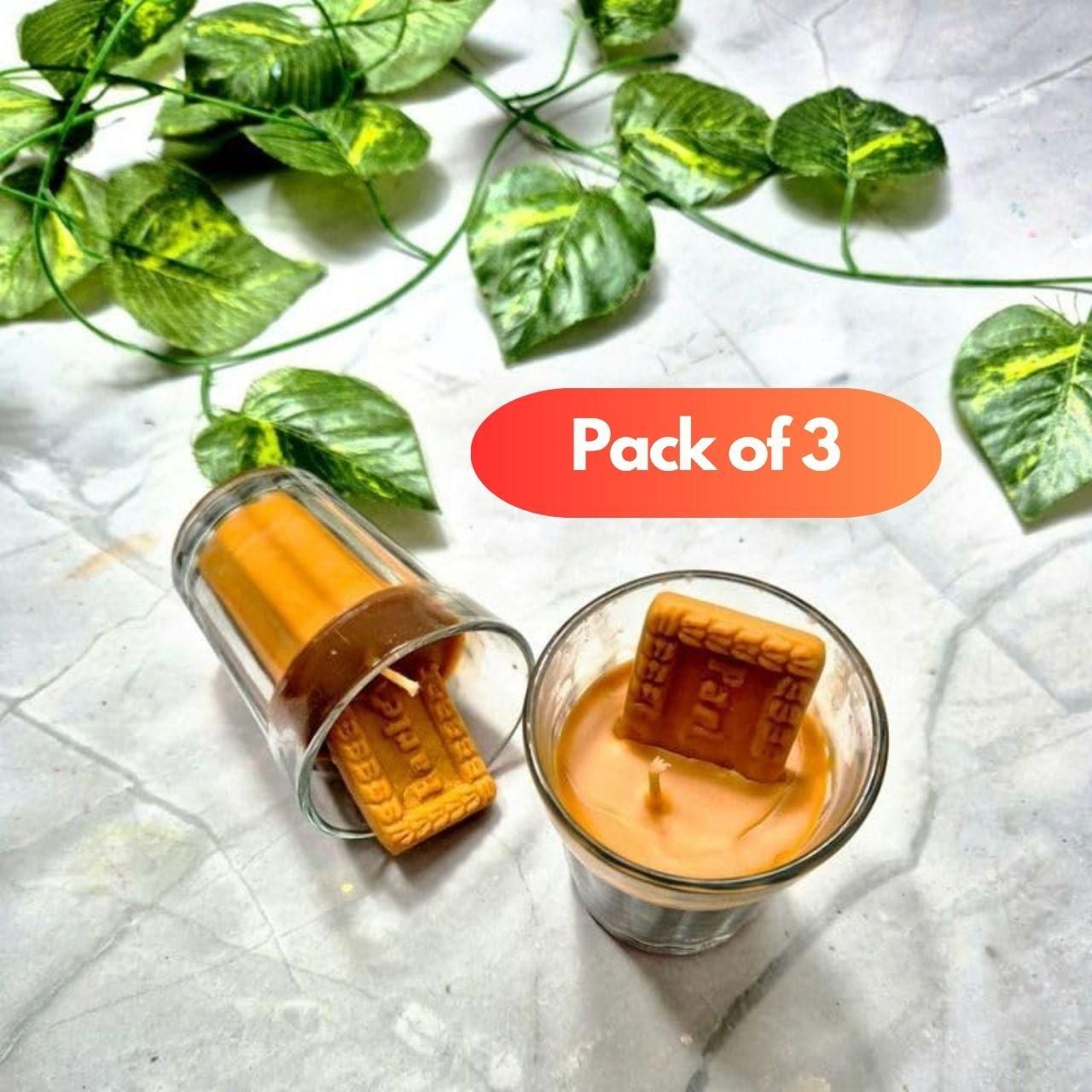 Chai Glass with Parle G Candle Pack of 3